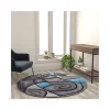 Deals 🎁 Jubilee Collection 5' x 5' Round Blue Abstract Area Rug - Olefin Rug with Jute Backing - Living Room, Bedroom, Family Room by Belnick ❤️