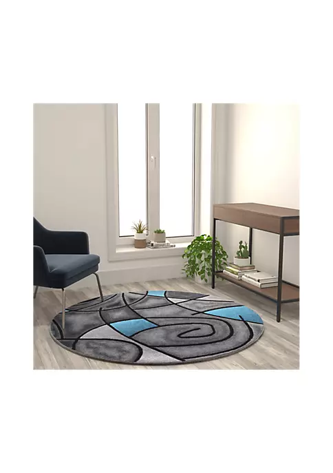 Deals 🎁 Jubilee Collection 5' x 5' Round Blue Abstract Area Rug - Olefin Rug with Jute Backing - Living Room, Bedroom, Family Room by Belnick ❤️ 1 Deals 🎁 Jubilee Collection 5' x 5' Round Blue Abstract Area Rug - Olefin Rug with Jute Backing - Living Room, Bedroom, Family Room by Belnick ❤️