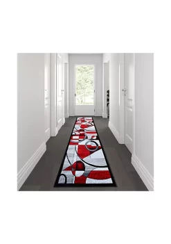 Cheap 🎁 Elias Collection 3' x 10' Red Geometric Abstract Area Rug - Olefin Rug with Jute Backing - Hallway, Entryway, or Bedroom by Belnick ❤️