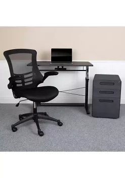 Outlet βοΈ Work From Home Kit - Adjustable Computer Desk, Ergonomic Mesh Office Chair and Locking Mobile Filing Cabinet with Inset Handles by Belnick π