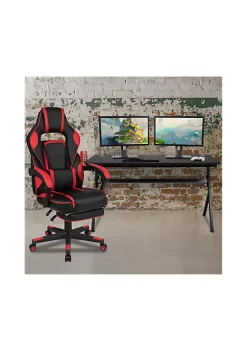Flash Sale π Gaming Desk with Cup Holder/Headphone Hook/Removable Mousepad Top & Red Reclining Back/Arms Gaming Chair with Footrest by Belnick π₯°