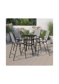 New ❤️ Outdoor Dining Set 4 Person Bistro Set Outdoor Glass Bar Table with Gray All Weather Patio Stools by Belnick 🔥