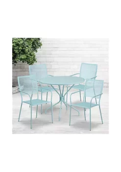 Top 10 🛒 Commercial Grade 35.25" Round Indoor Outdoor Steel Patio Table Set with 4 Square Back Chairs by Belnick ✨ -Belnick Sales Shop Belk 663