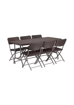 Cheap π 5.62 Foot Brown Rattan Indoor Outdoor Plastic Folding Table Set with 6 Chairs by Belnick π―