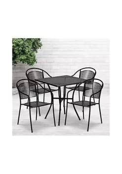Outlet π Commercial Grade 28" Square Black Indoor Outdoor Steel Patio Table Set with 4 Round Back Chairs by Belnick π