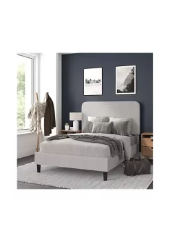 Promo โ๏ธ Addison Light Grey Full Fabric Upholstered Platform Bed - Headboard with Rounded Edges - No Box Spring or Foundation Needed by Belnick โ๏ธ