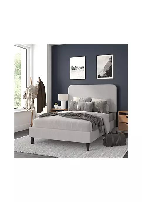 Promo ✔️ Addison Light Grey Full Fabric Upholstered Platform Bed - Headboard with Rounded Edges - No Box Spring or Foundation Needed by Belnick ✔️ 2 Promo ✔️ Addison Light Grey Full Fabric Upholstered Platform Bed - Headboard with Rounded Edges - No Box Spring or Foundation Needed by Belnick ✔️ - Image 2