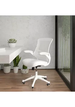 Discount π Mid-Back White Mesh Swivel Ergonomic Task Office Chair with White Frame and Flip-Up Arms by Belnick π§¨