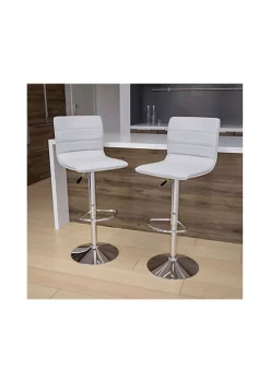 Deals ๐ 2 Pack Modern White Vinyl Adjustable Bar Stool with Back, Counter Height Swivel Stool with Chrome Pedestal Base by Belnick ๐
