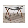 Promo 👏 Glass Computer Desk with Pull-Out Keyboard Tray and Crisscross Frame by Belnick ⭐