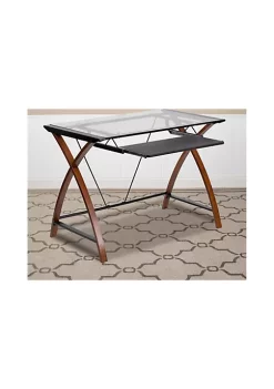 Promo 👏 Glass Computer Desk with Pull-Out Keyboard Tray and Crisscross Frame by Belnick ⭐