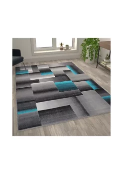 Coupon 🎉 Elio Collection 6' x 9' Turquoise Color Blocked Area Rug - Olefin Rug with Jute Backing - Entryway, Living Room, or Bedroom by Belnick 🤩