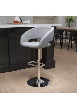 Buy ๐คฉ Contemporary Gray Fabric Adjustable Height Barstool with Rounded Mid-Back and Chrome Base by Belnick โจ