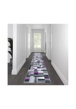 Best Pirce 👍 Elio Collection 3' x 16' Purple Color Blocked Area Rug - Olefin Rug with Jute Backing - Entryway, Living Room, or Bedroom by Belnick 🎉 -Belnick Sales Shop Belk 766