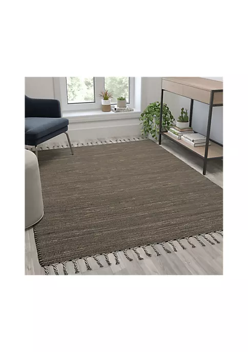 Buy 🔥 5' x 7' Handwoven Jute and Cotton Blend Area Rug with Braided Tassels in Black and Jute by Belnick 🔔 2 Buy 🔥 5' x 7' Handwoven Jute and Cotton Blend Area Rug with Braided Tassels in Black and Jute by Belnick 🔔 - Image 2