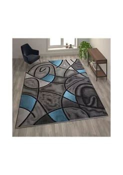 Cheap ⌛ Jubilee Collection 8' x 10' Blue Abstract Area Rug - Olefin Rug with Jute Backing - Living Room, Bedroom, & Family Room by Belnick 🔥