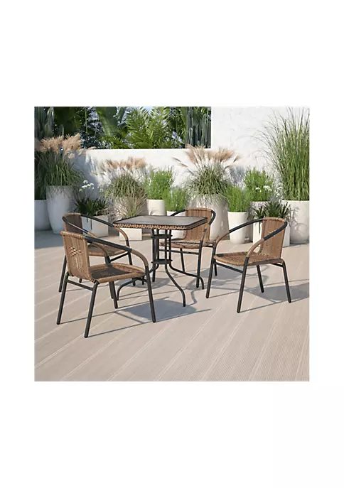 Deals π 28'' Square Tempered Glass Metal Table with Dark Brown Rattan Edging by Belnick π 1 Deals π 28'' Square Tempered Glass Metal Table with Dark Brown Rattan Edging by Belnick π