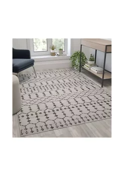 Best Pirce ๐ Geometric Bohemian Low Pile Rug - 5' x 7' -Ivory/Gray Polyester by Belnick ๐