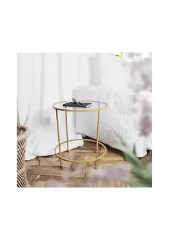 Hot Sale β Astoria Collection Round End Table, Modern Clear Glass Accent Table with Brushed Gold Frame by Belnick βοΈ