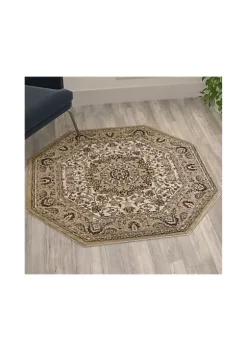 Cheapest 🔔 Mersin Collection Persian Style 4x4 Ivory Octagon Area Rug-Olefin Rug with Jute Backing-Hallway, Entryway, Bedroom, Living Room by Belnick 😍 -Belnick Sales Shop Belk 82