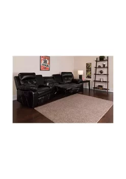 Deals π Reel Comfort Series 3-Seat Reclining Black LeatherSoft Theater Seating Unit with Curved Cup Holders by Belnick β¨