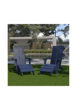 Cheap 𧨠Set of 2 Sawyer Modern All Weather Poly Resin Wood Adirondack Chairs with Foot RestsΒ in Navy by Belnick π