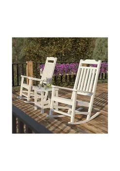 Hot Sale 😍 Set of 2 Winston All Weather Poly Resin Rocking Chairs with Accent Side Table in White by Belnick ❤️
