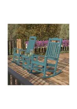 Hot Sale ❤️ Set of 2 Winston All Weather Poly Resin Rocking Chairs with Accent Side Table in Teal by Belnick 🔥