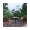Outlet 😀 Indoor/Outdoor 3 Piece Patio Dining Table Set with 30" Square Faux Teak Table & 2 Stacking Club Chairs with Teak Accented Arms by Belnick ⭐