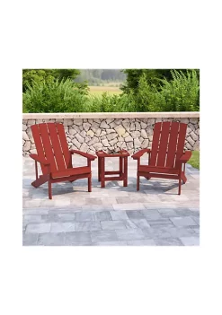 Promo 🥰 2 Pack Charlestown All Weather Poly Resin Wood Adirondack Chairs with Side Table in Red by Belnick 👏