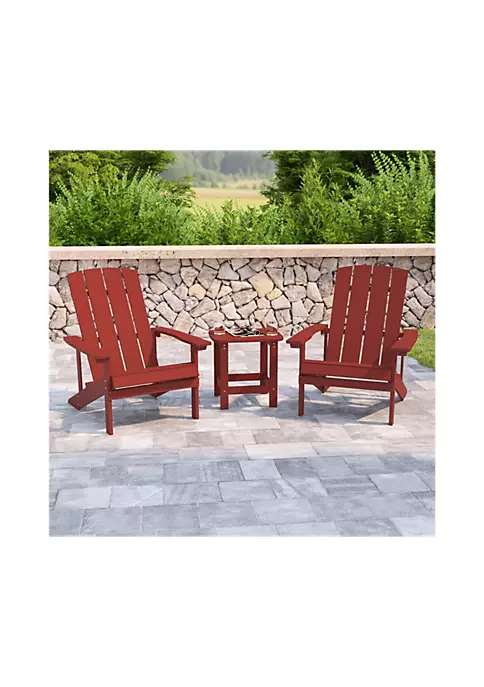 Promo π₯° 2 Pack Charlestown All Weather Poly Resin Wood Adirondack Chairs with Side Table in Red by Belnick π 1 Promo π₯° 2 Pack Charlestown All Weather Poly Resin Wood Adirondack Chairs with Side Table in Red by Belnick π