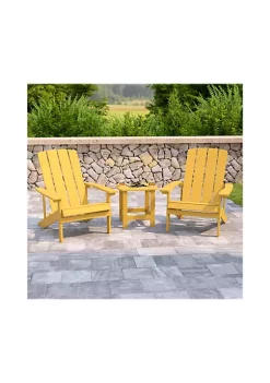 Best Sale 🎉 2 Pack Charlestown All Weather Poly Resin Wood Adirondack Chairs with Side Table in Yellow by Belnick ✨
