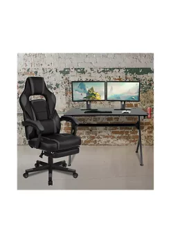 Cheap 🔥 Black Gaming Desk with Cup Holder/Headphone Hook/2 Wire Management Holes & Black Reclining Back/Arms Gaming Chair with Footrest by Belnick ⌛ -Belnick Sales Shop Belk 900