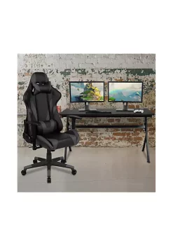 Best Sale ๐ Gaming Desk and Gray/Black Reclining Gaming Chair Set /Cup Holder/Headphone Hook/Removable Mouse Pad Top - Wire Management by Belnick โ