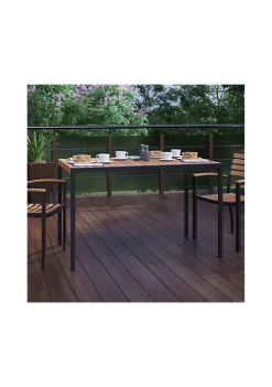 Flash Sale 👍 Outdoor Dining Table with Synthetic Teak Poly Slats - 30" x 48" Steel Framed Restaurant Table with Umbrella Holder Hole - XUDGUH3048GG by Belnick ❤️
