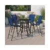 Flash Sale 💯 Outdoor Dining Set 4 Person Bistro Set Outdoor Glass Bar Table with Navy All Weather Patio Stools by Belnick 🎁