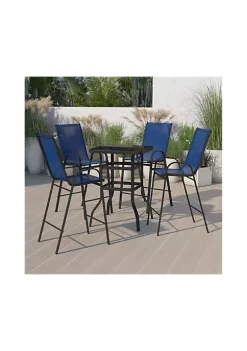 Flash Sale π― Outdoor Dining Set 4 Person Bistro Set Outdoor Glass Bar Table with Navy All Weather Patio Stools by Belnick π