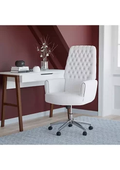 Top 10 👍 High Back Traditional Tufted White LeatherSoft Executive Swivel Office Chair with Arms by Belnick 🧨
