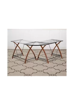 New ❤️ Glass L-Shape Desk with Pull-Out Keyboard Tray by Belnick 🔥