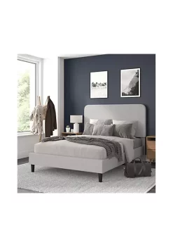 Promo ๐ Addison Light Grey Queen Fabric Upholstered Platform Bed - Headboard with Rounded Edges - No Box Spring or Foundation Needed by Belnick โจ