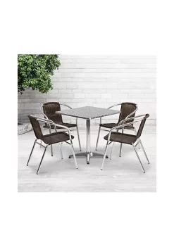 Brand new β 27.5'' Square Aluminum Indoor Outdoor Table Set with 4 Dark Brown Rattan Chairs by Belnick π