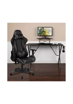Best Sale ๐ Gaming Desk and Gray/Black Reclining Gaming Chair Set /Cup Holder/Headphone Hook/Removable Mouse Pad Top - Wire Management by Belnick ๐ฅ