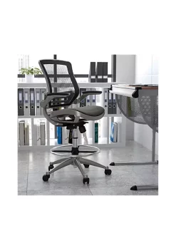 Promo 𧨠Mid-Back Transparent Black Mesh Drafting Chair with Graphite Silver Frame and Flip-Up Arms by Belnick π₯°