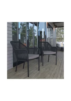 Best reviews of 🔔 Kallie Set of 2 All Weather Black Woven Stacking Club Chairs with Rounded Arms & Gray Zippered Seat Cushions by Belnick 😀