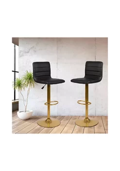 Flash Sale 🥰 Modern Black Vinyl Adjustable Bar Stool with Back, Counter Height Swivel Stool with Gold Pedestal Base by Belnick 😉