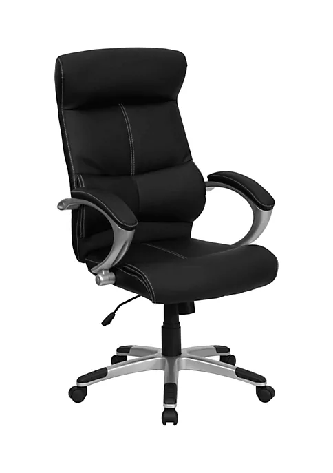 Brand new 🎁 High Back Black LeatherSoft Executive Swivel Office Chair with Curved Headrest and White Line Stitching by Belnick 🧨 2 Brand new 🎁 High Back Black LeatherSoft Executive Swivel Office Chair with Curved Headrest and White Line Stitching by Belnick 🧨 - Image 2