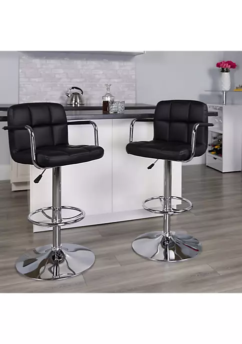 Deals β 2 Pack Contemporary Black Quilted Vinyl Adjustable Height Barstool with Arms and Chrome Base by Belnick π 1 Deals β 2 Pack Contemporary Black Quilted Vinyl Adjustable Height Barstool with Arms and Chrome Base by Belnick π