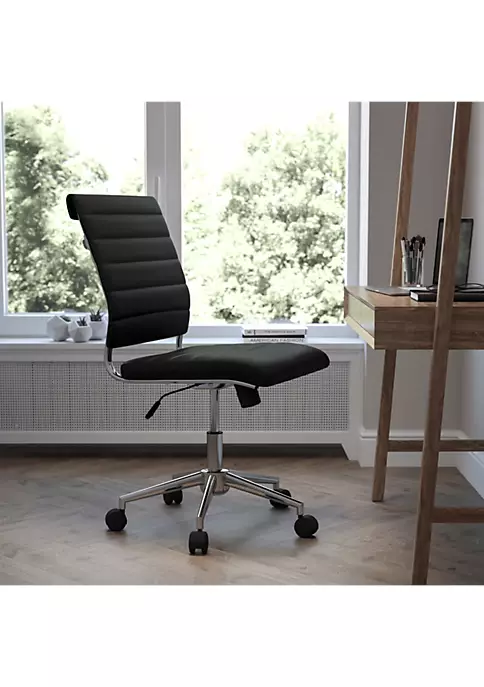 New 😍 Mid-Back Armless Black LeatherSoft Contemporary Ribbed Executive Swivel Office Chair - BT20595MNABKGG by Belnick ⭐ 1 New 😍 Mid-Back Armless Black LeatherSoft Contemporary Ribbed Executive Swivel Office Chair - BT20595MNABKGG by Belnick ⭐
